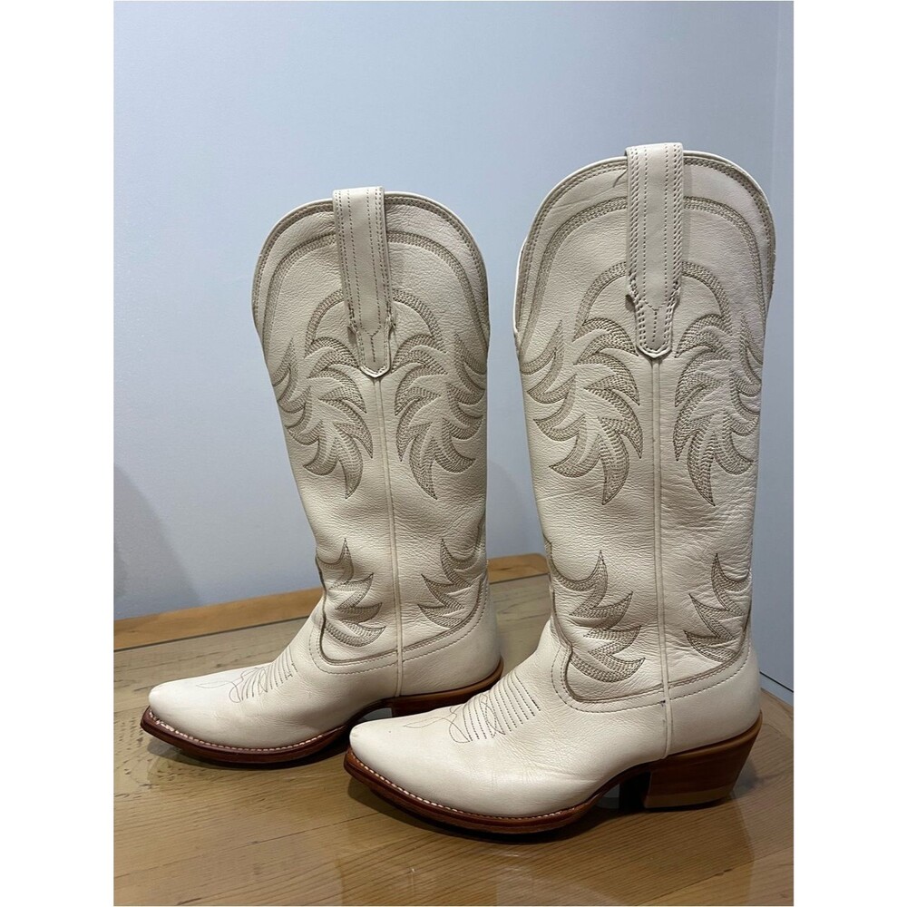 Tecovas Annie Bone Cream Western Leather Heeled Boots